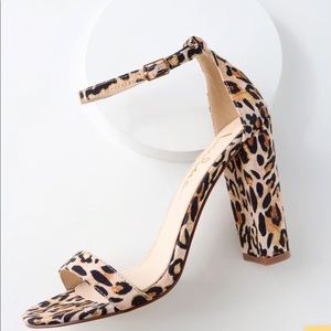 Lulus Taylor Leopard Suede Ankle Strap Heels NEVER WORN